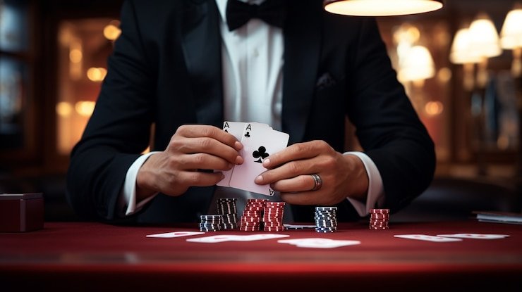 Standard blackjack table with dealer and player hands displayed
